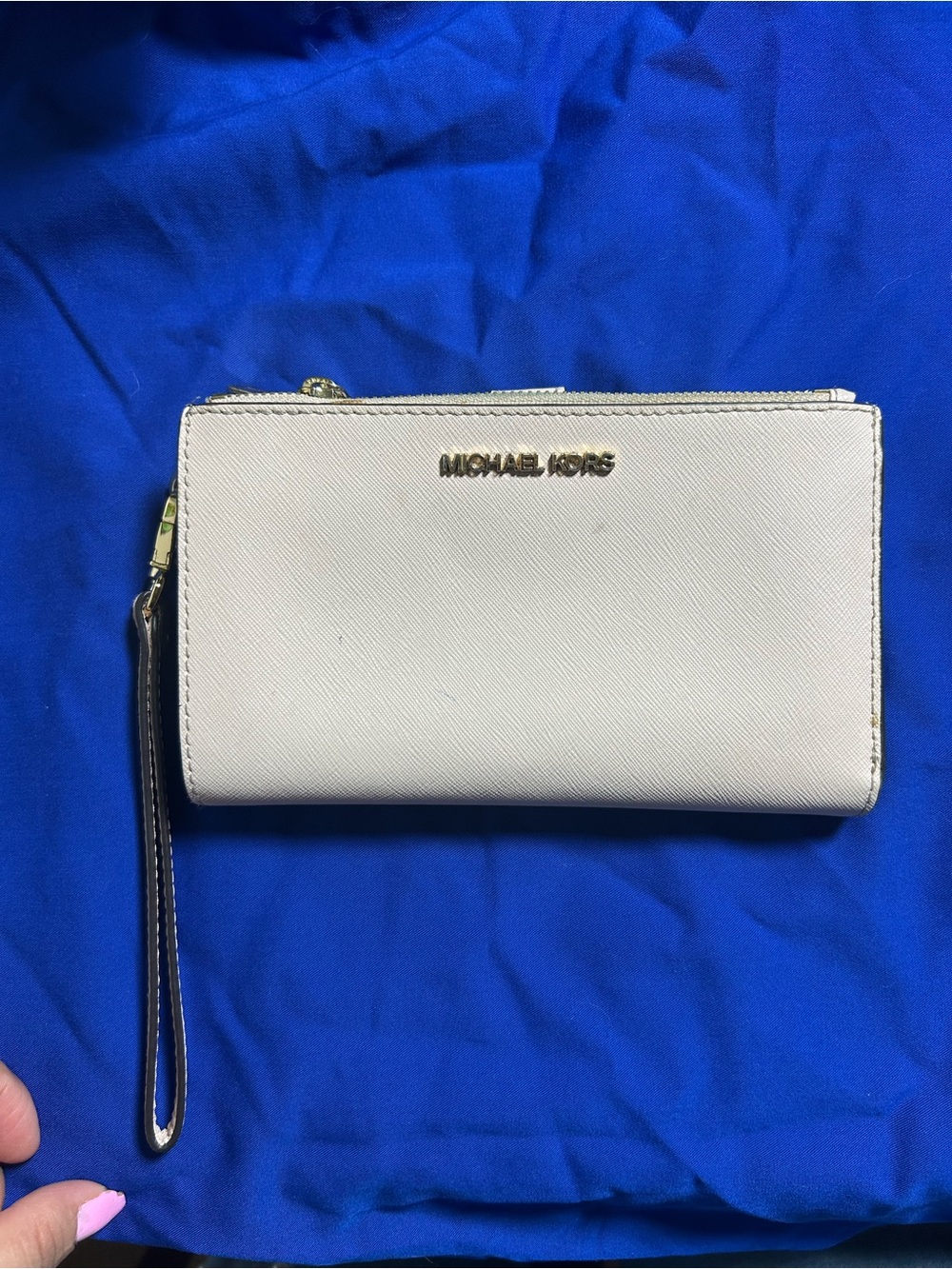 Michael Kors Ivory Saffiano Leather Wristlet Wallet with Gold Logo